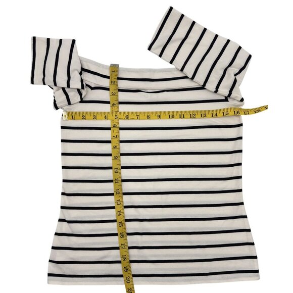 Black & White By Loft Size Medium Off-Shoulder Top With 3/4 Sleeves In Black & W - Picture 2 of 5